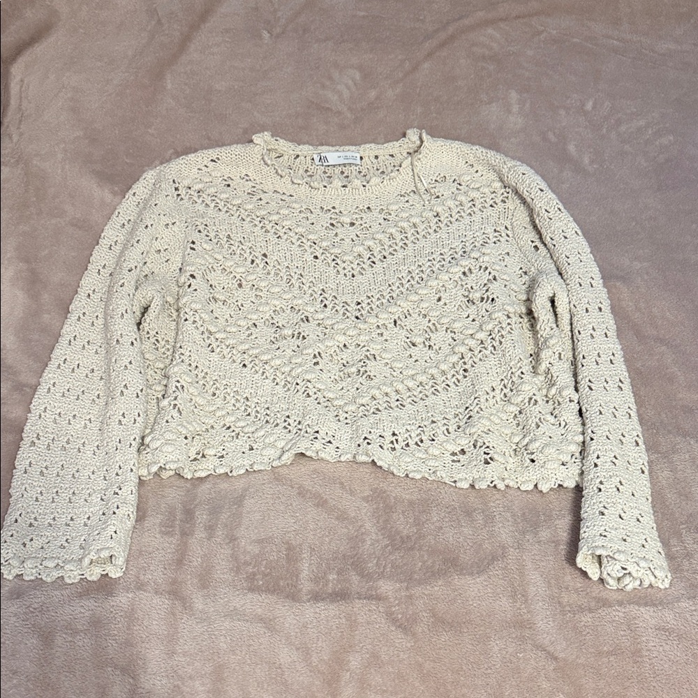 Zara Cream Crochet Sweater